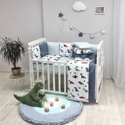 Lenjerie de Pat Pentru Bebe / Copii cu 8 Piese - Design Dino
